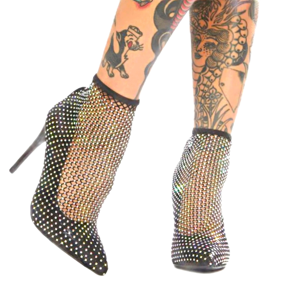 Rhinestone Fishnet Heels